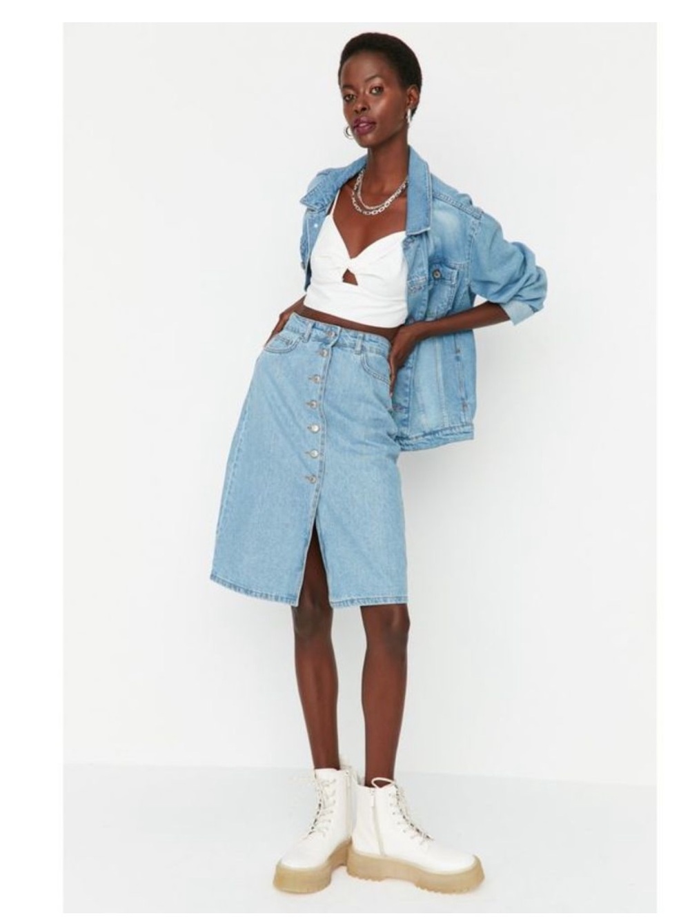 TRENDYOL Denim Jean Skirt Button 10 42 Clean Girl Capsule